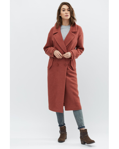 Подовжене пальто з розрізом-шліца кольору тіціан 32186, Колір: Помаранчевий, Розмір: L, зображення 5