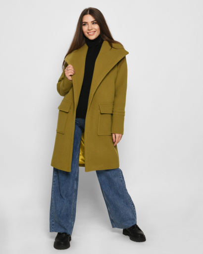 Укорочене пальто на запАх кольору хакі 32189, Колір: Хакі, Розмір: XS, зображення 2