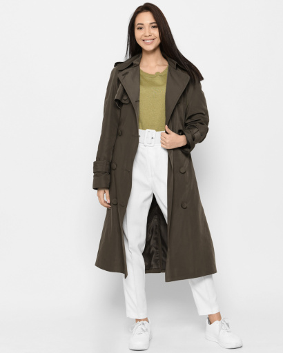 Демисезонный женский плащ на пуговицах цвета хаки 36063, Цвет: Хаки, Размер: XS, изображение 3