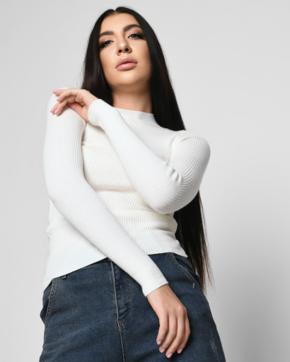 Жіночий гольф молоко у дрібний рубчик 51227, Колір: Молочний, Розмір: ONE SIZE, зображення 2