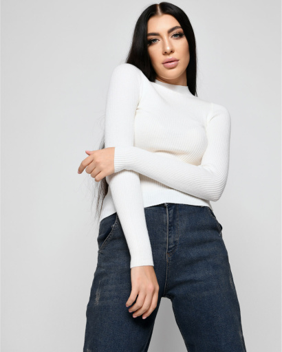 Жіночий гольф молоко у дрібний рубчик 51227, Колір: Молочний, Розмір: ONE SIZE, зображення 3