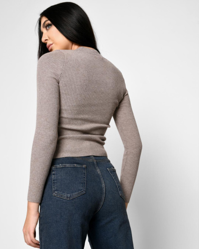 Жіночий гольф капучино у дрібний рубчик 51230, Колір: Капучино, Розмір: ONE SIZE, зображення 2