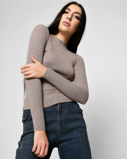 Жіночий гольф капучино у дрібний рубчик 51230, Колір: Капучино, Розмір: ONE SIZE, зображення 4