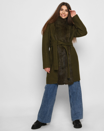 Оливковое зимнее пальто с натуральным мехом кролика 28476, Цвет: Оливковый, Размер: S, изображение 2