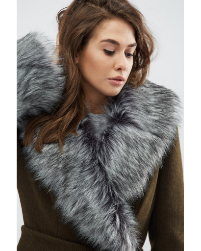 Зимнее пальто с мехом чернобурки цвета хаки 28025, Цвет: Хаки, Размер: XS, изображение 2