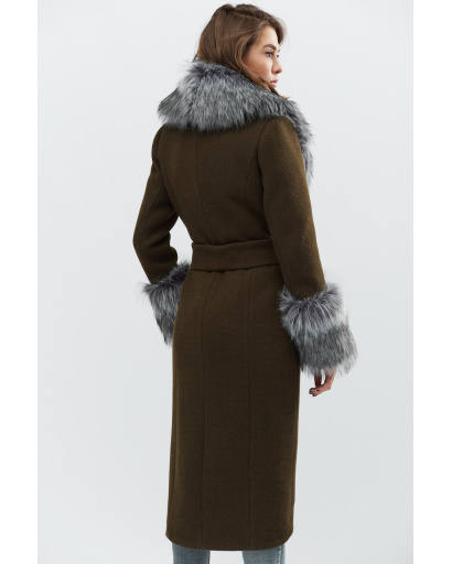 Зимнее пальто с мехом чернобурки цвета хаки 28025, Цвет: Хаки, Размер: XS, изображение 3