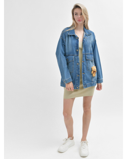 Модна синя джинсова куртка з ведмедиком 55148, Колір: Синій, Розмір: XS, зображення 3