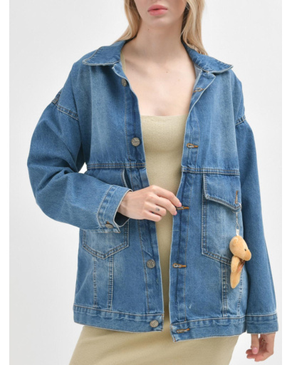 Модна синя джинсова куртка з ведмедиком 55148, Колір: Синій, Розмір: XS, зображення 5