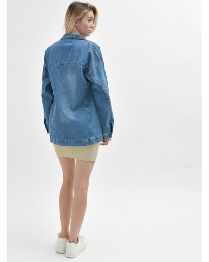 Модна синя джинсова куртка з ведмедиком 55148, Колір: Синій, Розмір: XS, зображення 6