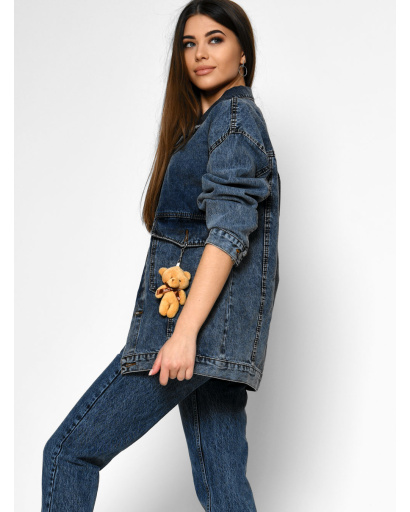 Модна джинсова куртка з ведмедиком 55149, Колір: Джинс, Розмір: XS, зображення 2
