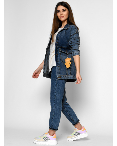 Модна джинсова куртка з ведмедиком 55149, Колір: Джинс, Розмір: XS, зображення 4