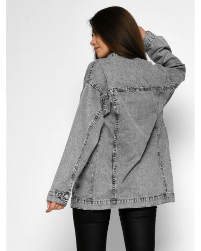 Модна сіра джинсова куртка з ведмедиком 55150, Колір: Сірий, Розмір: M, зображення 2