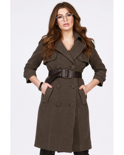 Пальто с рукавом 3/4 цвета синий-шоколад 35005, Цвет: Коричневый, Размер: XS, изображение 2