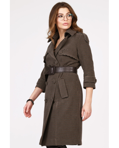 Пальто с рукавом 3/4 цвета синий-шоколад 35005, Цвет: Коричневый, Размер: XS, изображение 3