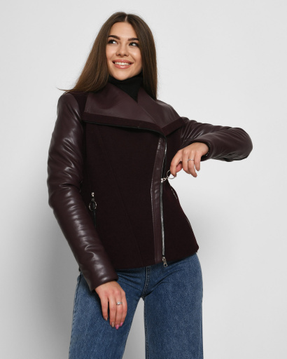 Напівпальто у стилі куртки-авіатор колір марсала 35011, Колір: Бургунді, Розмір: XS, зображення 2