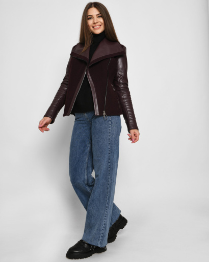 Напівпальто у стилі куртки-авіатор колір марсала 35011, Колір: Бургунді, Розмір: XS, зображення 3