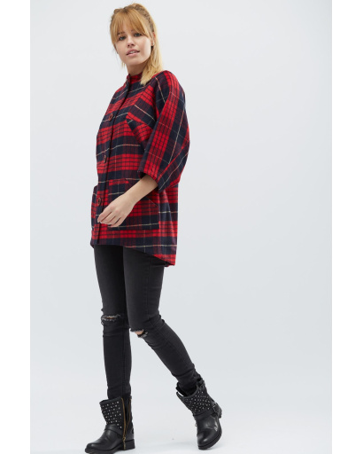 Демисезонное женское пальто в большую клетку 32133, Цвет: Красный, Размер: S, изображение 2