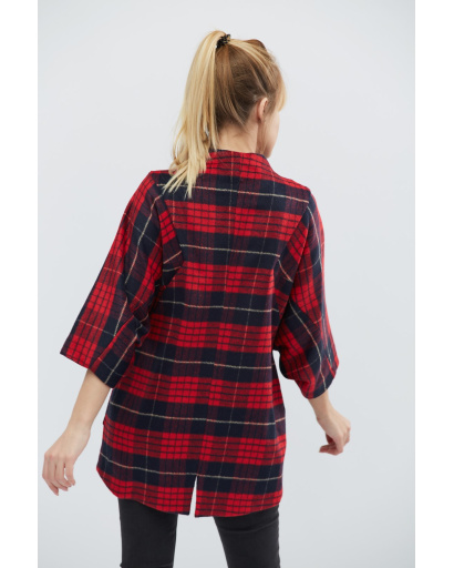 Демисезонное женское пальто в большую клетку 32133, Цвет: Красный, Размер: S, изображение 3