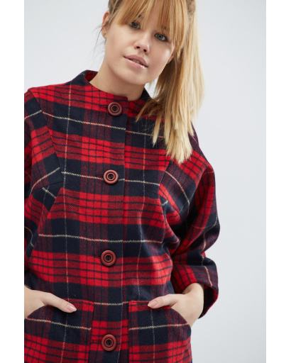 Демисезонное женское пальто в большую клетку 32133, Цвет: Красный, Размер: S, изображение 4