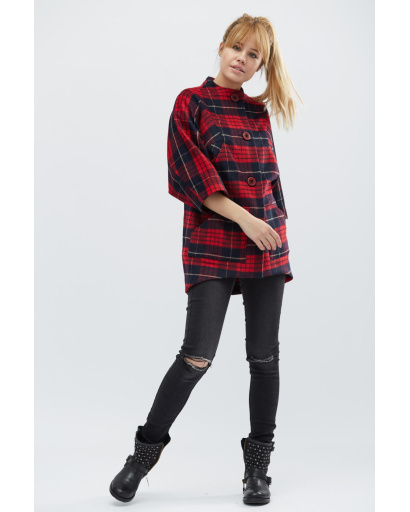 Демисезонное женское пальто в большую клетку 32133, Цвет: Красный, Размер: S, изображение 6