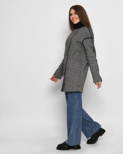 Чорне пальто з принтом "Vogue inside me" 32134, Колір: Чорний, Розмір: XS, зображення 3