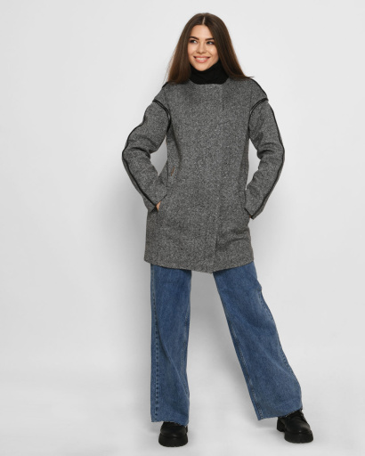 Чорне пальто з принтом "Vogue inside me" 32134, Колір: Чорний, Розмір: XS, зображення 4