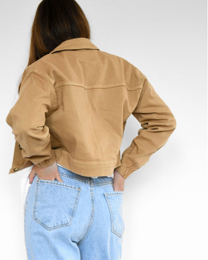 Коротка бежева джинсова куртка 55157, Колір: Бежевий, Розмір: S, зображення 5