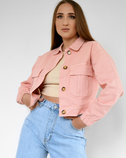 Коротка рожева джинсова куртка 55158, Колір: Рожевий, Розмір: S, зображення 2