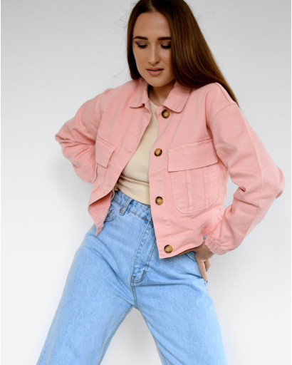 Коротка рожева джинсова куртка 55158, Колір: Рожевий, Розмір: S, зображення 3