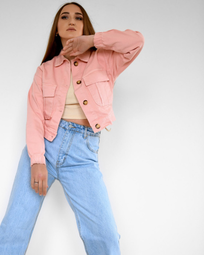 Коротка рожева джинсова куртка 55158, Колір: Рожевий, Розмір: S, зображення 4