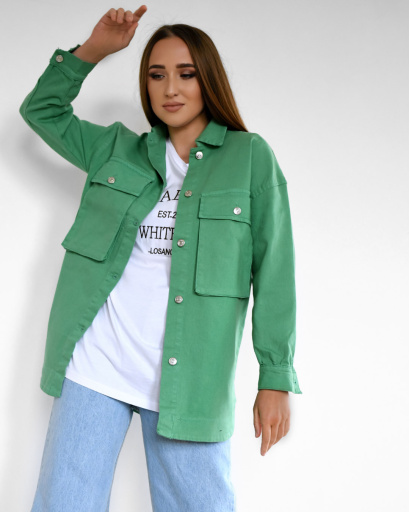 Зелена джинсова куртка 55162, Колір: Зелений, Розмір: S, зображення 2