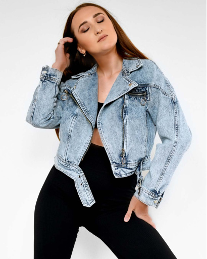 Голубая джинсовка в байкерском стиле 55164, Цвет: Голубой, Размер: M, изображение 2