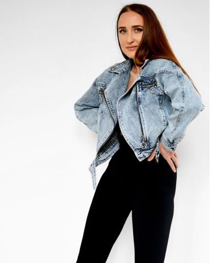 Голубая джинсовка в байкерском стиле 55164, Цвет: Голубой, Размер: M, изображение 3