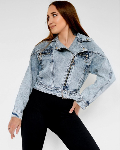 Голубая джинсовка в байкерском стиле 55164, Цвет: Голубой, Размер: M, изображение 4