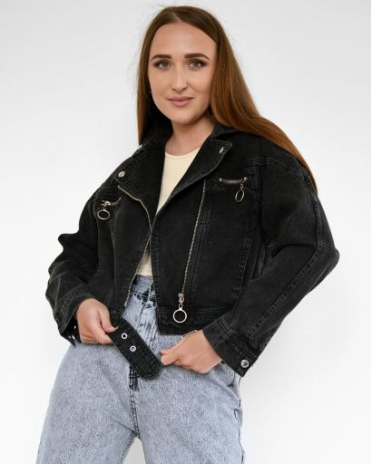 Чорна джинсівка в байкерському стилі 55165, Колір: Графіт, Розмір: L, зображення 2