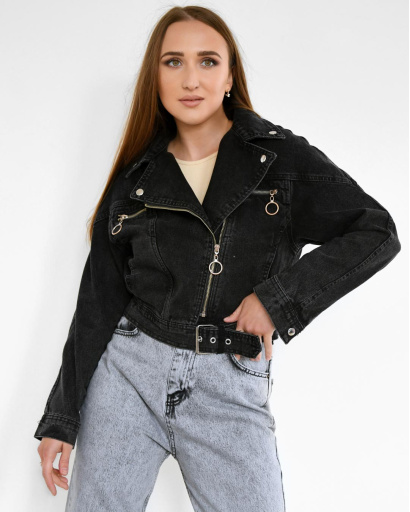 Чорна джинсівка в байкерському стилі 55165, Колір: Графіт, Розмір: L, зображення 3