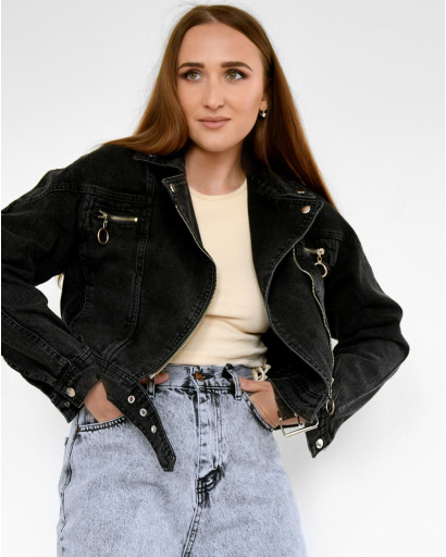 Чорна джинсівка в байкерському стилі 55165, Колір: Графіт, Розмір: L, зображення 4