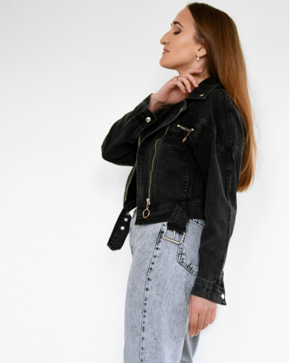 Чорна джинсівка в байкерському стилі 55165, Колір: Графіт, Розмір: L, зображення 5