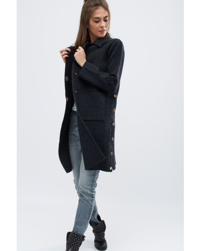 Стильне міське пальто кольору графіт 30554, Колір: Графіт, Розмір: ONE SIZE, зображення 6