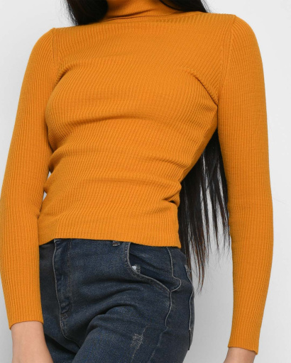 Жіночий гірчичний гольф у рубчик 51186, Колір: Гірчиця, Розмір: ONE SIZE, зображення 3