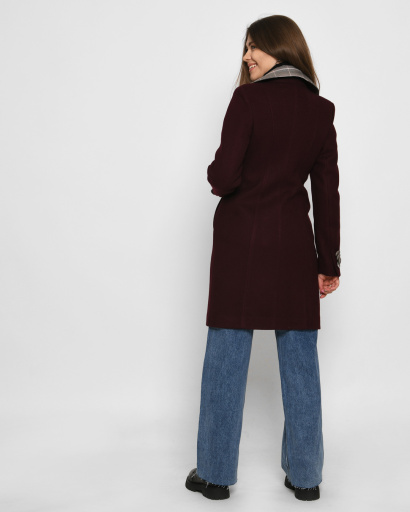 Пальто з коміром у клітинку кольору марсала 32512, Колір: Бургунді, Розмір: L, зображення 3