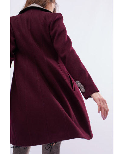 Пальто з коміром у клітинку кольору марсала 32512, Колір: Бургунді, Розмір: L, зображення 5