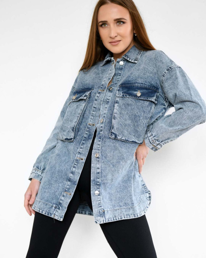 Голубая джинсовая куртка оверсайз 55166, Цвет: Голубой, Размер: M, изображение 2