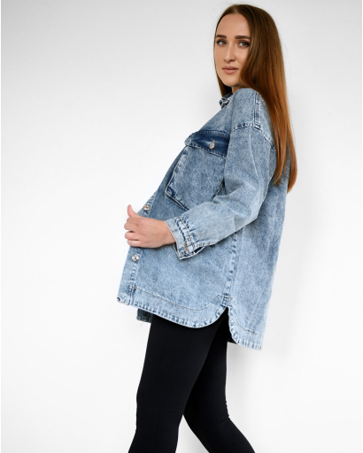 Голубая джинсовая куртка оверсайз 55166, Цвет: Голубой, Размер: M, изображение 3
