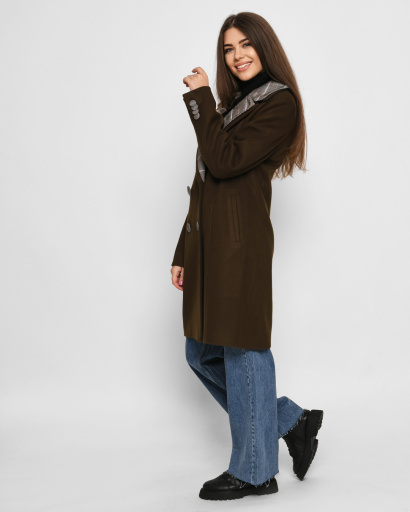 Пальто с воротником в клетку цвета хаки 32240, Цвет: Хаки, Размер: L, изображение 2