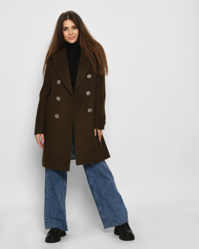 Пальто с воротником в клетку цвета хаки 32240, Цвет: Хаки, Размер: L, изображение 3