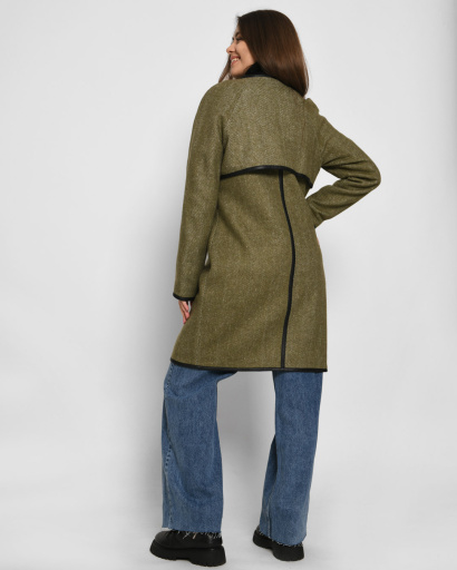 Оливкове пальто з круглим коміром та чорними вставками 32198, Колір: Оливковий, Розмір: XS, зображення 3