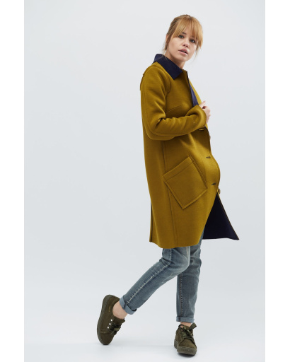 Двоколірний кардиган зі швами назовні кольору оливка-синій 32113, Колір: Гірчиця, Розмір: M, зображення 2