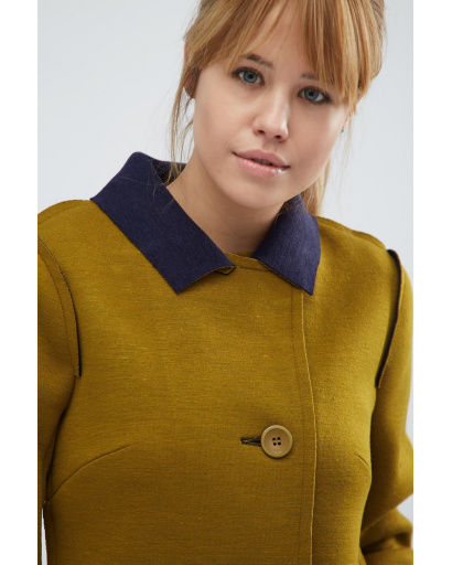 Двоколірний кардиган зі швами назовні кольору оливка-синій 32113, Колір: Гірчиця, Розмір: M, зображення 3