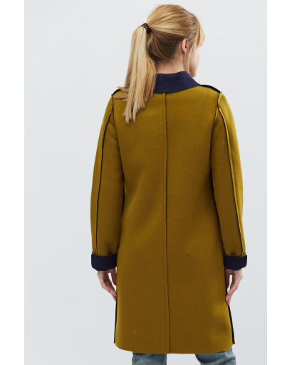 Двоколірний кардиган зі швами назовні кольору оливка-синій 32113, Колір: Гірчиця, Розмір: M, зображення 4